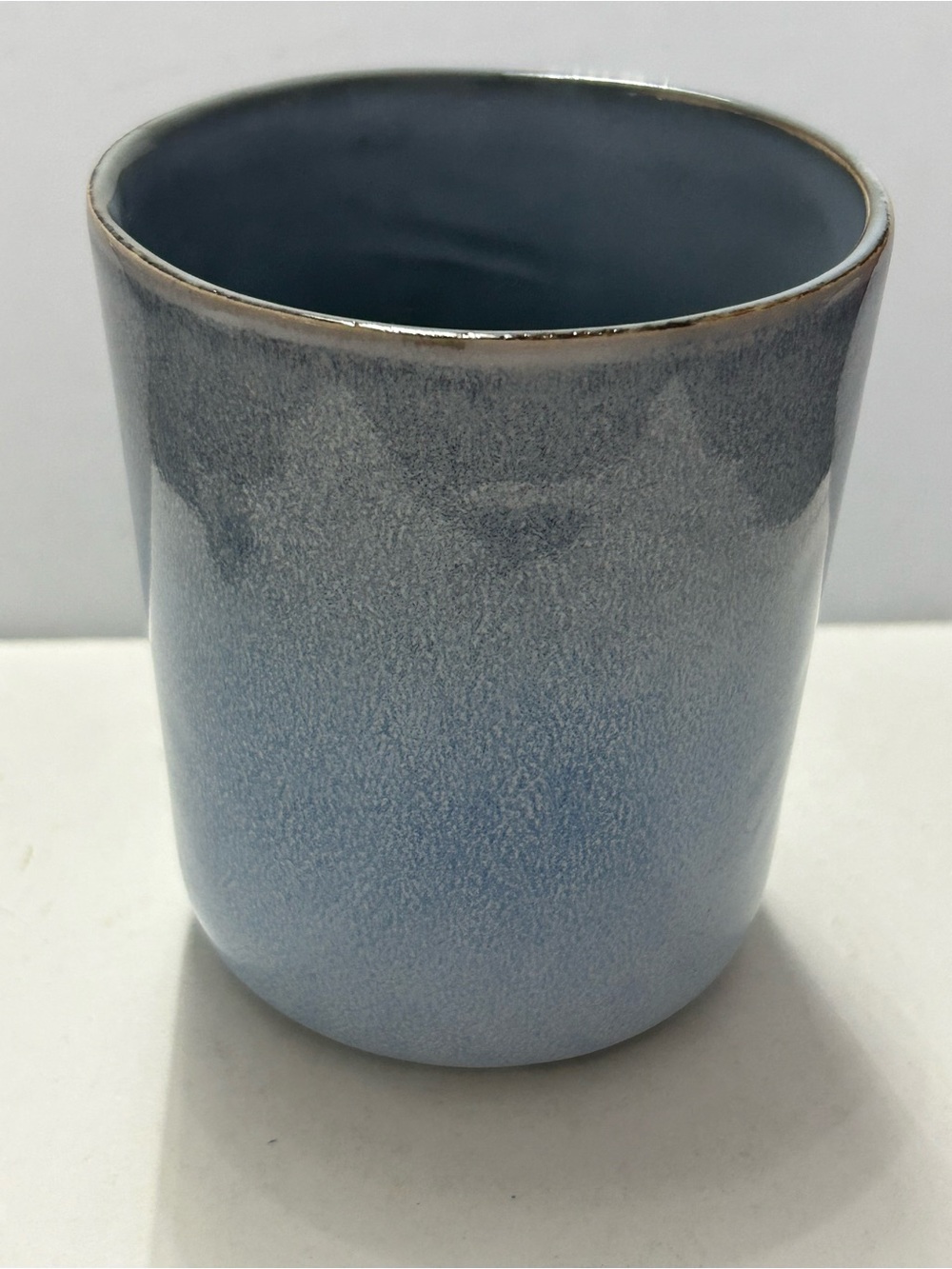Studio Art Pottery Mug Aurora Blue Glaze Handleless Tumbler Ceramic Coffee Cup
